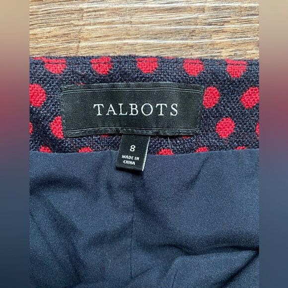TALBOTS polka dot Pencil Skirt Red navy blue wool blend preppy cute sz 8 EUC - Picture 11 of 14